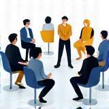 Pessoas em um círculo praticando exercícios de comunicação durante um treinamento