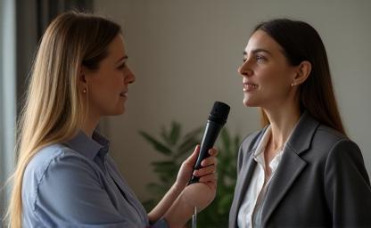 Fonoaudióloga avaliando a voz de um cliente em uma sessão de coaching vocal